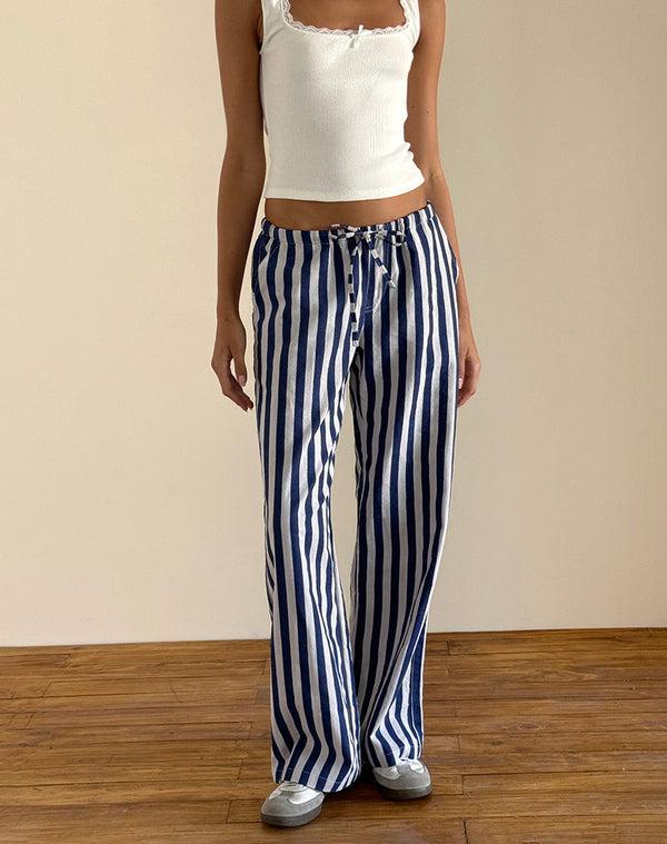 Motel Rocks Lirura Trouser In Chunky Stripe White Navy