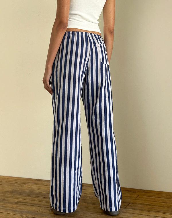 Motel Rocks Lirura Trouser In Chunky Stripe White Navy