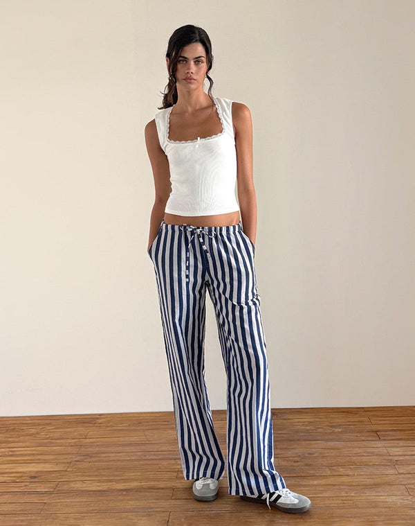 motel rocks Lirura Trouser in Chunky Stripe White Navy