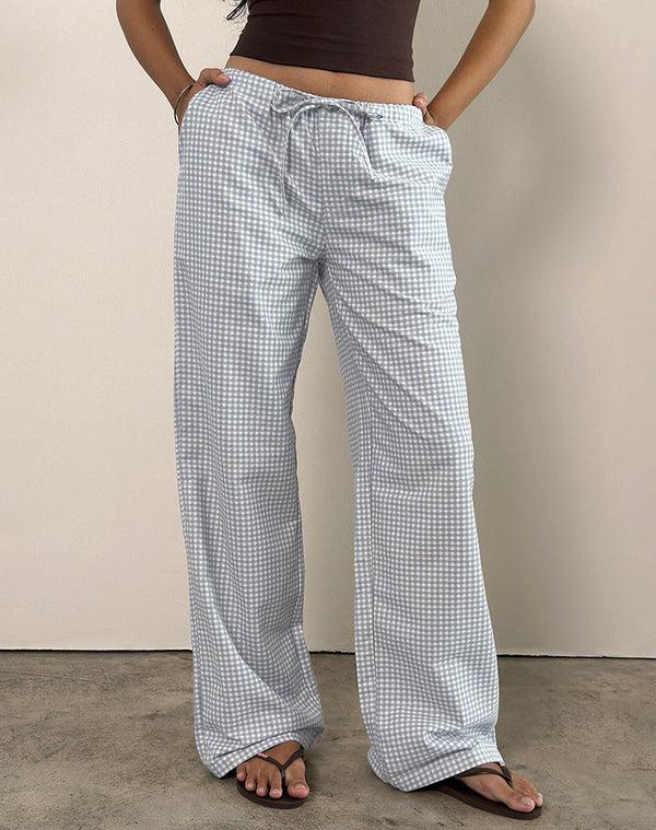 Motel Rocks Lirura Trouser In Mini Gingham Blue And Grey