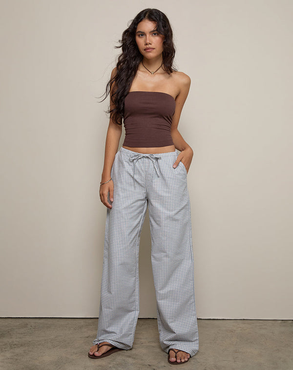 Motel Rocks Lirura Trouser In Mini Gingham Blue And Grey
