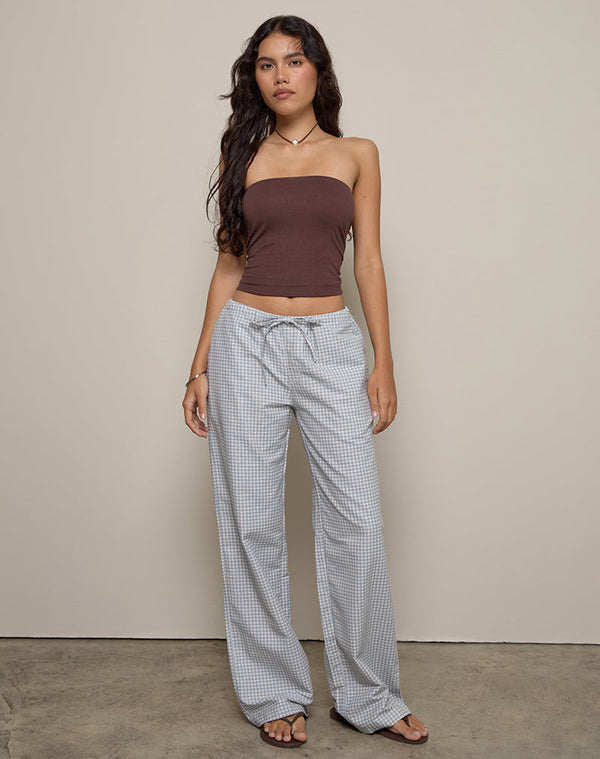 motel rocks Lirura Trouser in Mini Gingham Blue and Grey