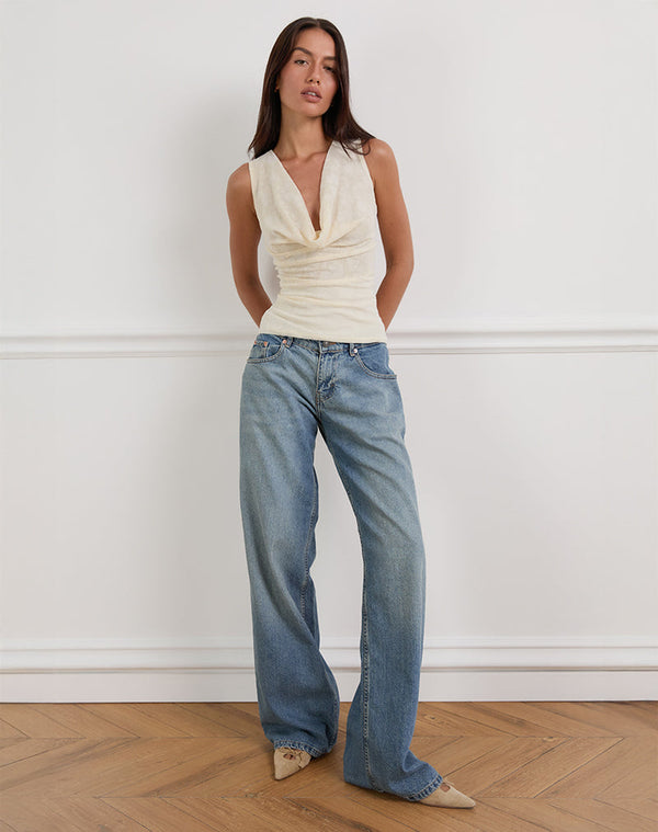 Motel Rocks Losa Cowl Neck Top In Floral Flock Cream