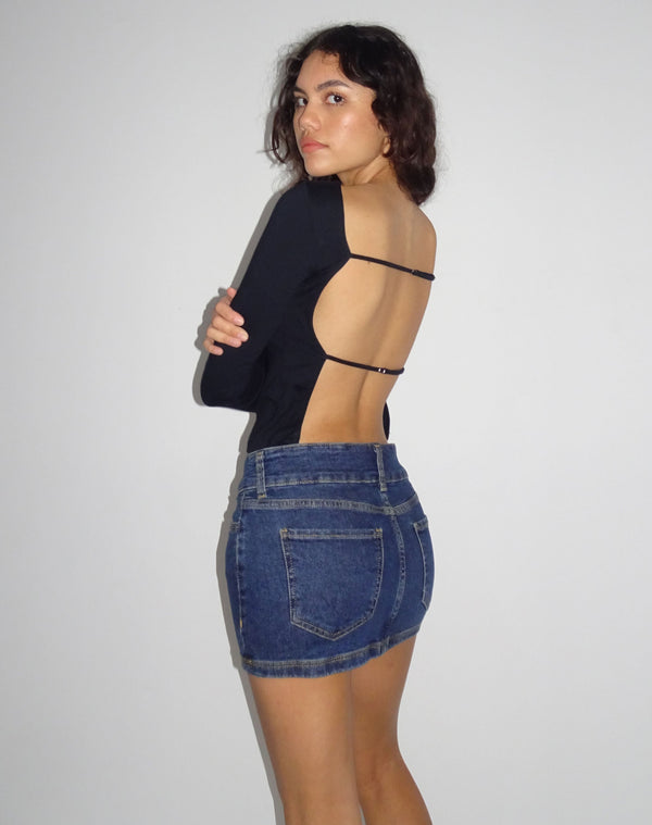 Motel Rocks Low Rise Denim Mini Skirt In Dark Vintage Wash