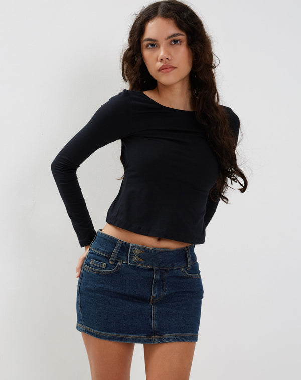 motel rocks Low Rise Denim Mini Skirt in Dark Vintage Wash