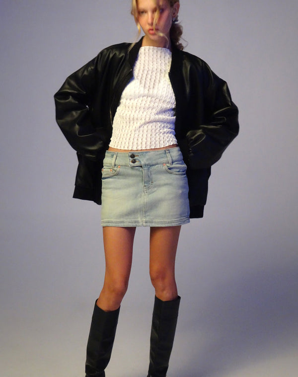 Motel Rocks Low Rise Denim Mini Skirt In Super Bleach