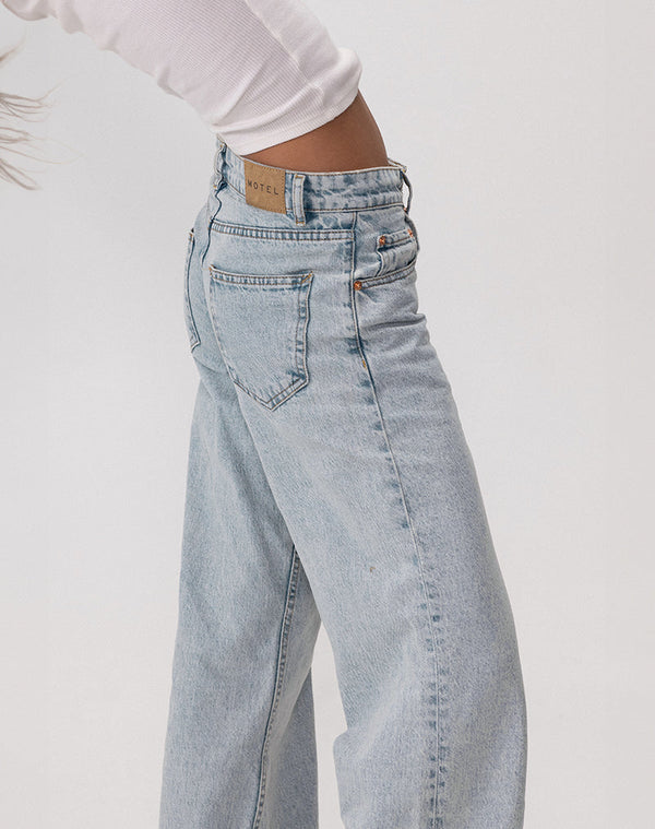 Motel Rocks Low Rise Parallel Jeans In 80s Light Blue Wash