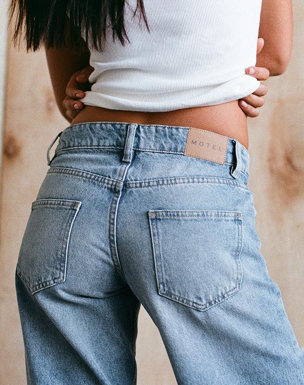 Motel Rocks Low Rise Parallel Jeans In Bright Blue Used