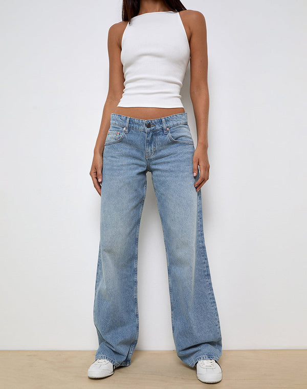 Motel Rocks Low Rise Parallel Jeans In Bright Blue Used