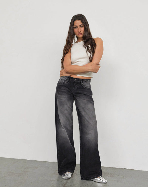 Motel Rocks Low Rise Parallel Jeans In Extreme Black Wash