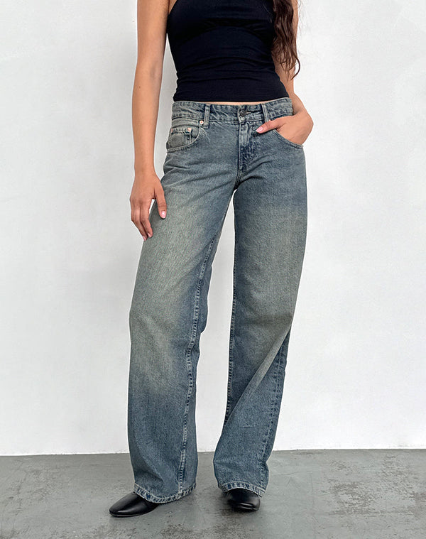 Motel Rocks Low Rise Parallel Jeans In Extreme Blue Green