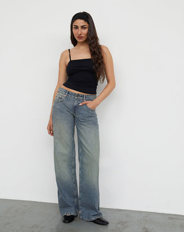Motel Rocks Low Rise Parallel Jeans In Extreme Blue Green