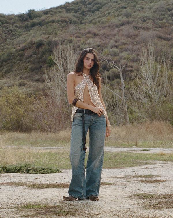 motel rocks Low Rise Parallel Jeans in Extreme Blue Green