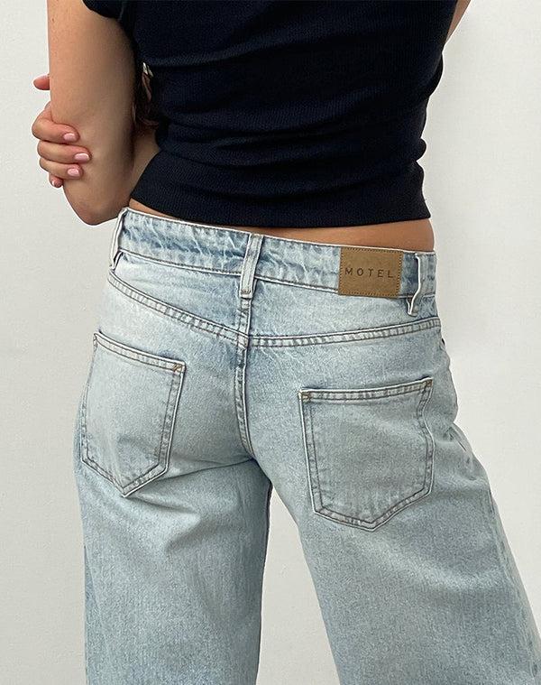 Motel Rocks Low Rise Parallel Jeans In Extreme Light Wash Blue