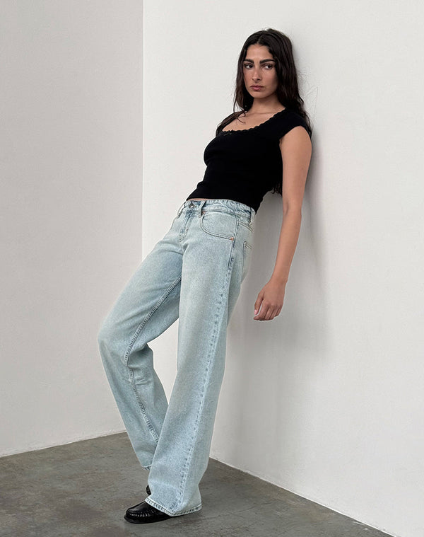 Motel Rocks Low Rise Parallel Jeans In Extreme Light Wash Blue
