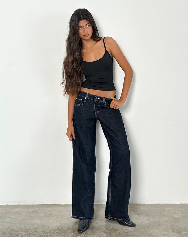 Motel Rocks Low Rise Parallel Jeans In Indigo With Contrast Stitch