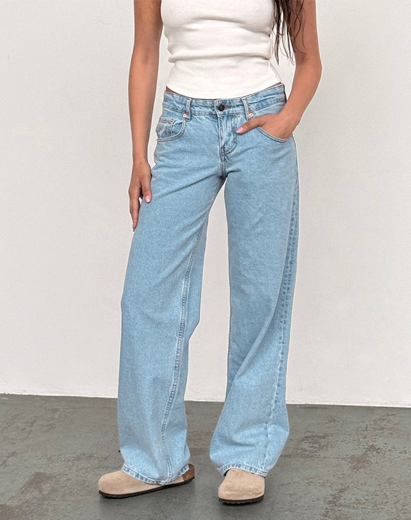 Motel Rocks Low Rise Parallel Jeans In Light Wash Blue