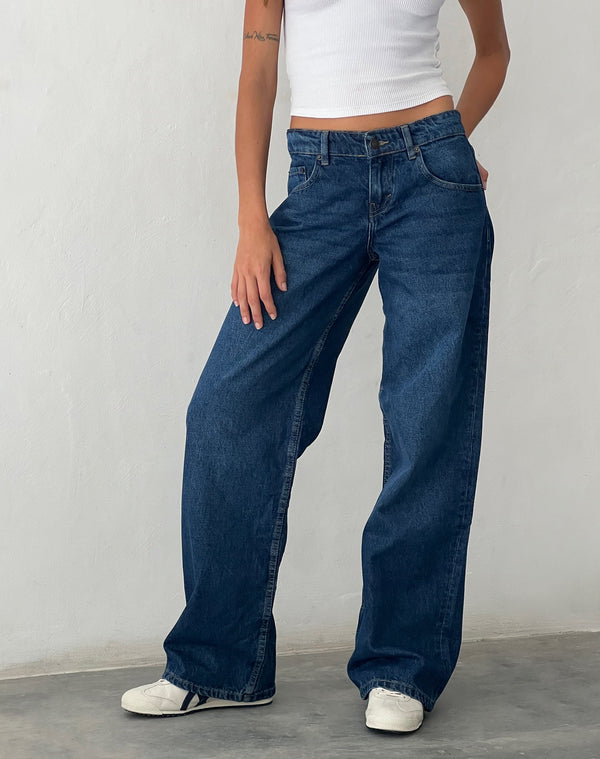 Motel Rocks Low Rise Parallel Jeans In Mid Blue Used