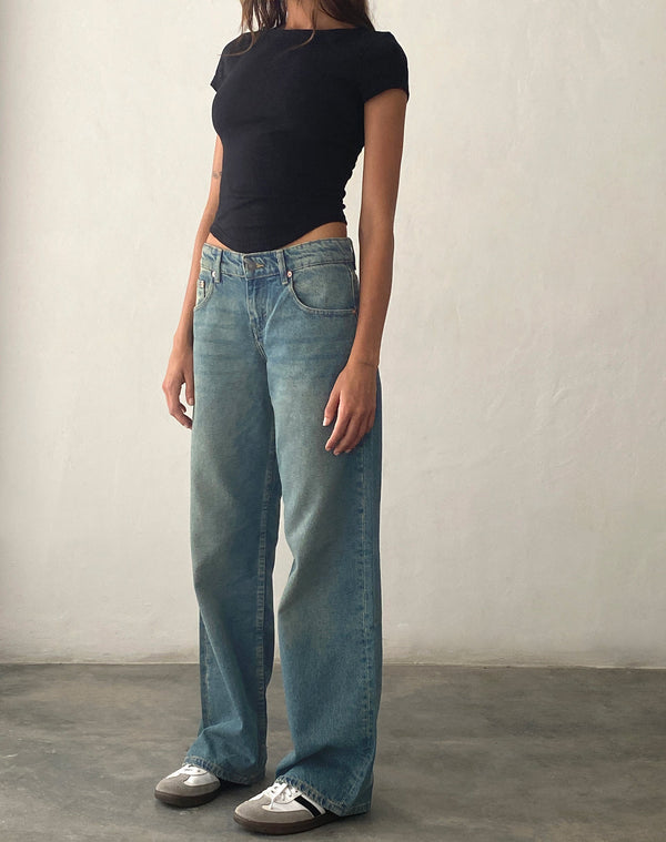 motel rocks Low Rise Parallel Jeans in Vintage Blue Green