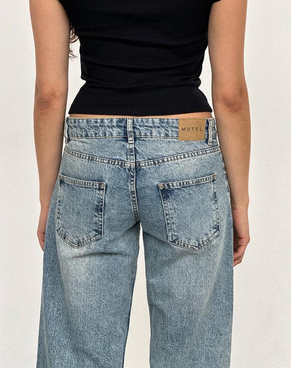 Motel Rocks Low Rise Parallel Jeans In Vintage Blue Wash