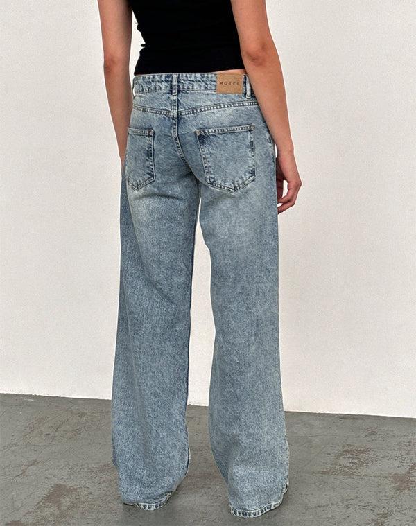 Motel Rocks Low Rise Parallel Jeans In Vintage Blue Wash