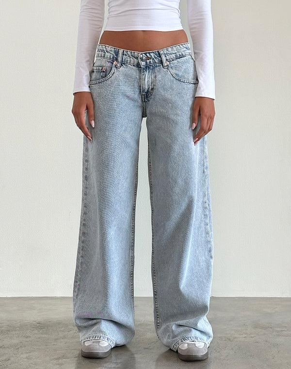 motel rocks Low Rise Roomy Jeans in 80's Light Wash Blue