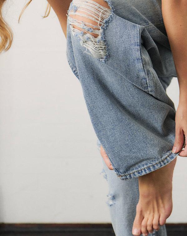 Motel Rocks Low Rise Roomy Jeans In Extreme Rip Vintage Blue