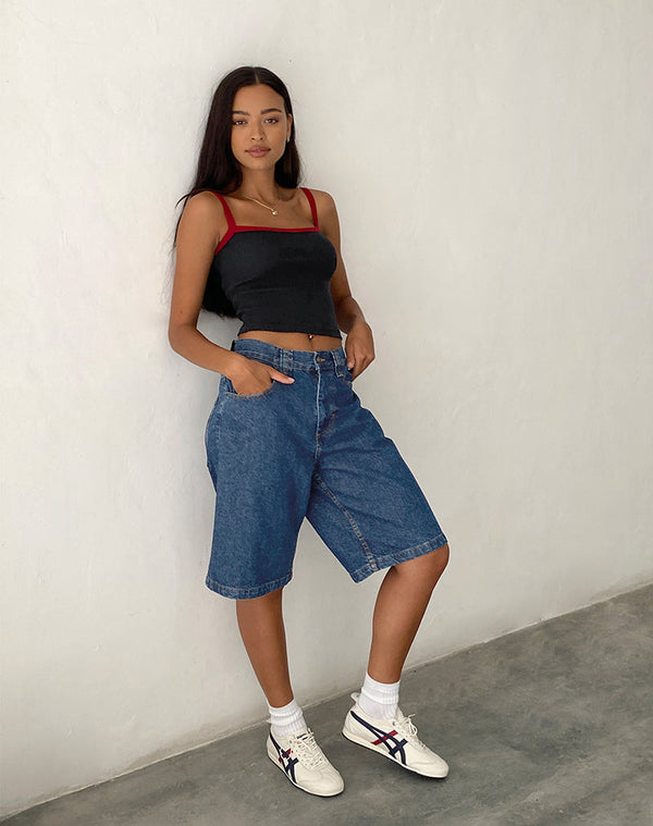 Motel Rocks Low Rise Skater Shorts In Core Blue Stone