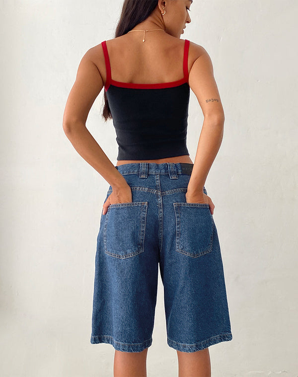 Motel Rocks Low Rise Skater Shorts In Core Blue Stone