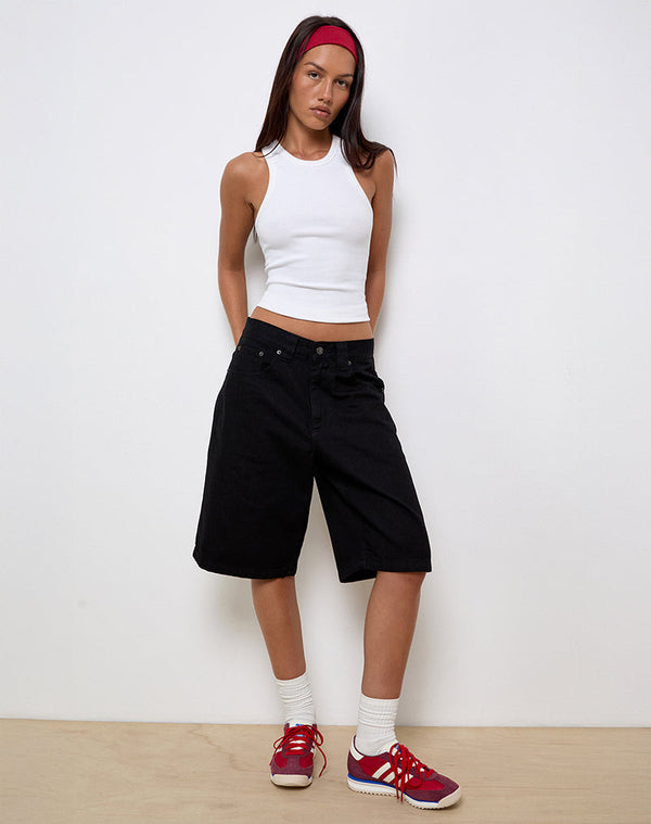 Motel Rocks Low Rise Skater Shorts In Rinse Black Denim
