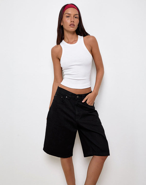 motel rocks Low Rise Skater Shorts in Rinse Black Denim