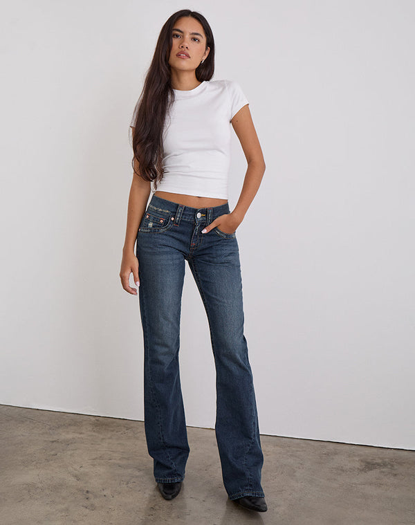 Motel Rocks Low Rise Twisted Seam Jeans In Mid Blue Tint