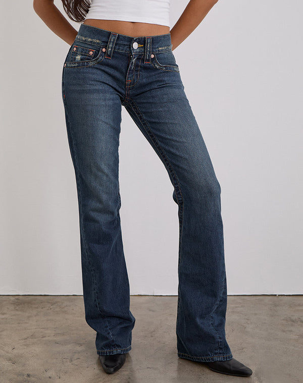 motel rocks Low Rise Twisted Seam Jeans In Mid Blue Tint