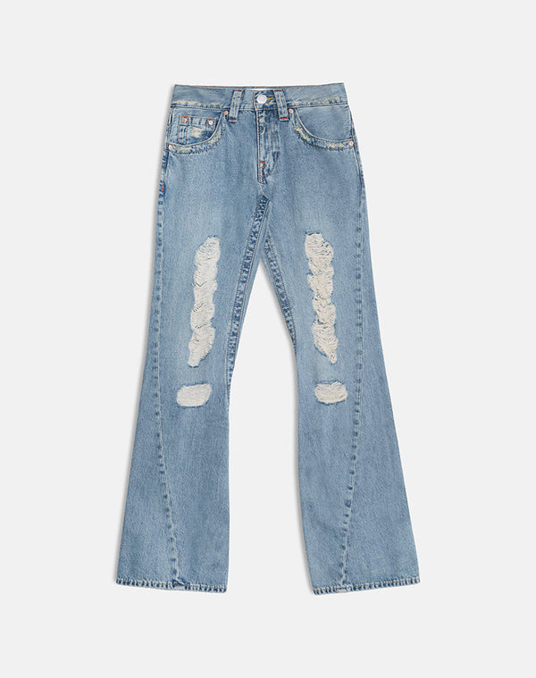 Motel Rocks Low Rise Twisted Seam Ripped Jean In True Blue