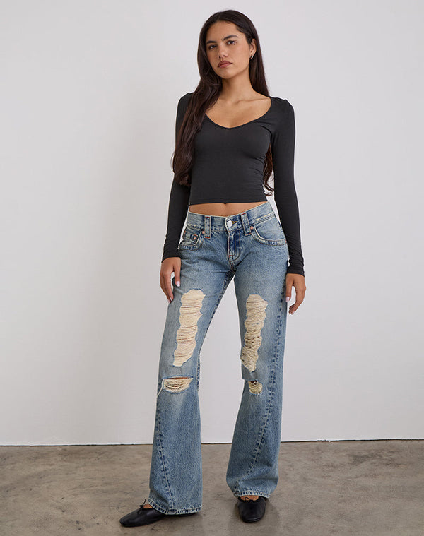 motel rocks Low Rise Twisted Seam Ripped Jean in True Blue