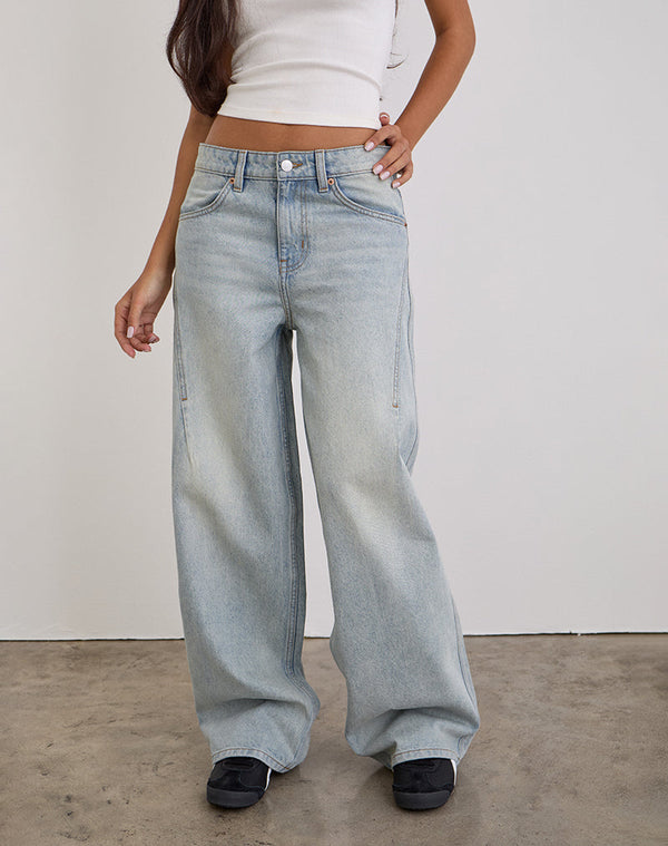 Motel Rocks Low Slung Roomy Jeans In Breeze Blue Wash