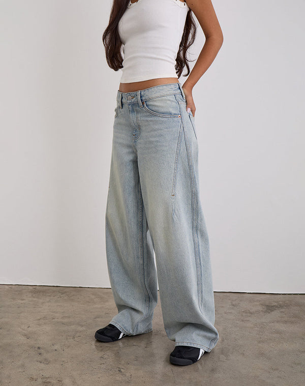 Motel Rocks Low Slung Roomy Jeans In Breeze Blue Wash