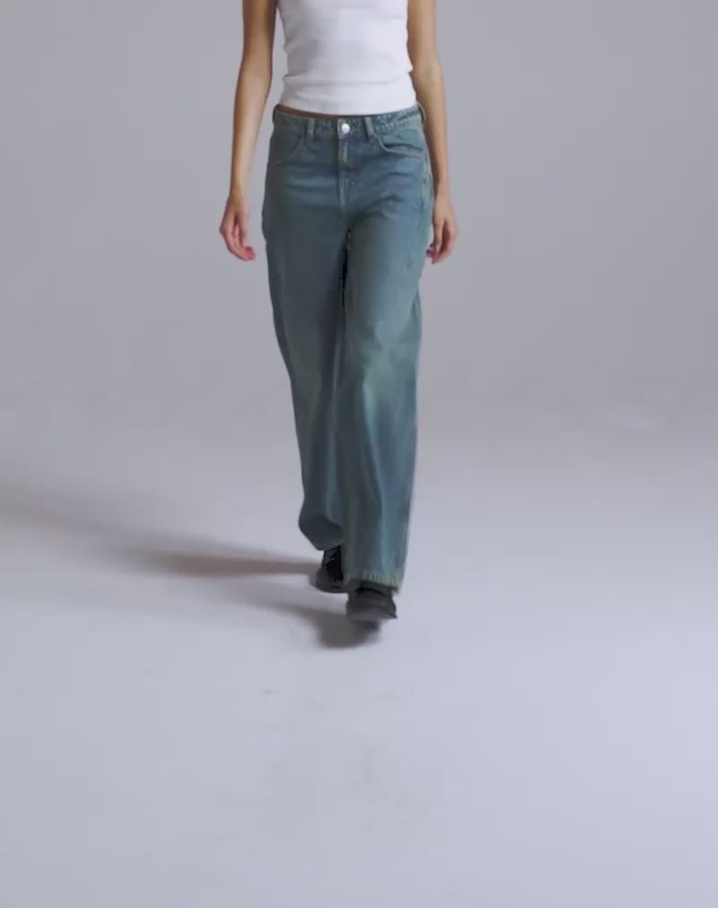 Motel Rocks Low Slung Roomy Jeans In Vintage Blue Green