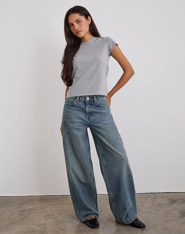 Motel Rocks Low Slung Roomy Jeans In Vintage Blue Green