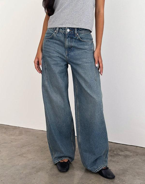 motel rocks Low Slung Roomy Jeans in Vintage Blue Green