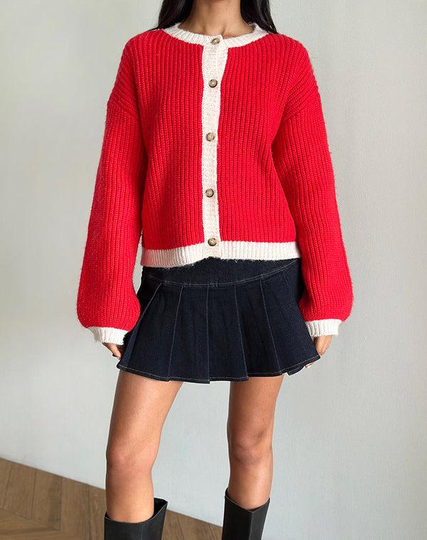 Motel Rocks Luciana Contrast Cardigan In Red And Pink