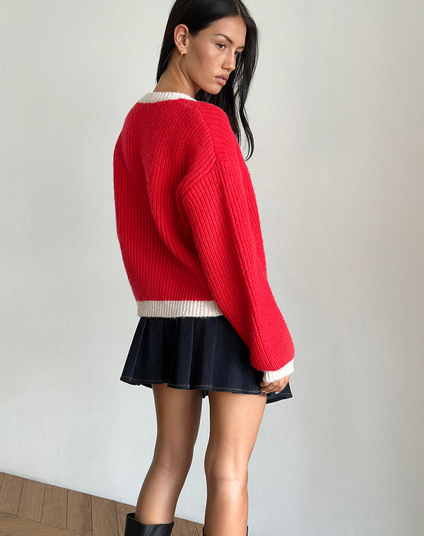 Motel Rocks Luciana Contrast Cardigan In Red And Pink