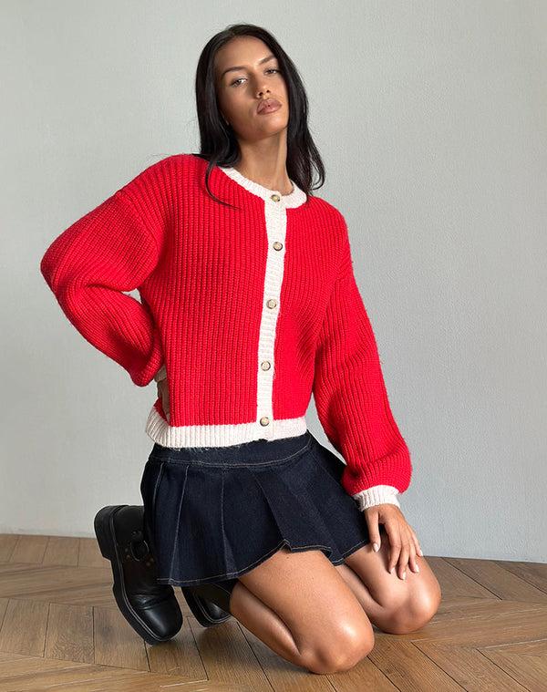 motel rocks Luciana Contrast Cardigan in Red and Pink