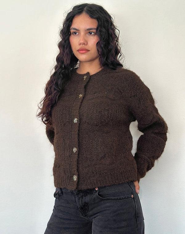 Motel Rocks Luciana Textured Knit Cardi In Dark Brown