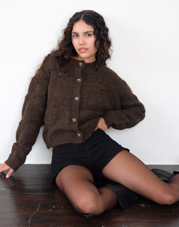 motel rocks Luciana Textured Knit Cardi in Dark Brown