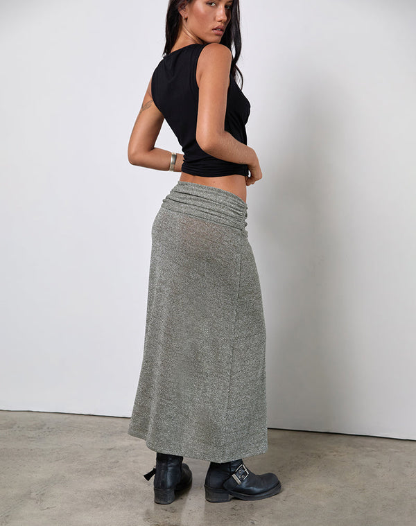 Motel Rocks Luciara Midi Skirt In Glitter Knit Khaki