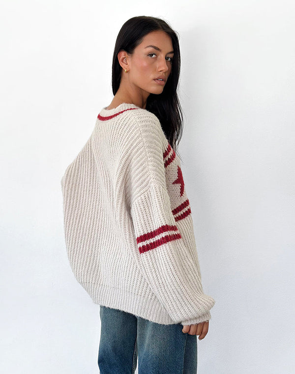 Motel Rocks Lulees Oversized Jumper In Oat With Star Stripe