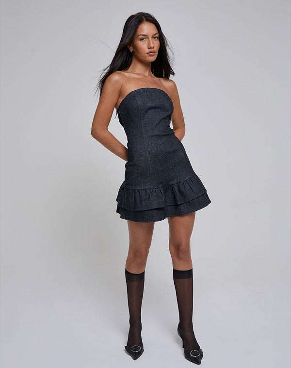 Motel Rocks Luminis Mini Dress In Dark Denim Indigo
