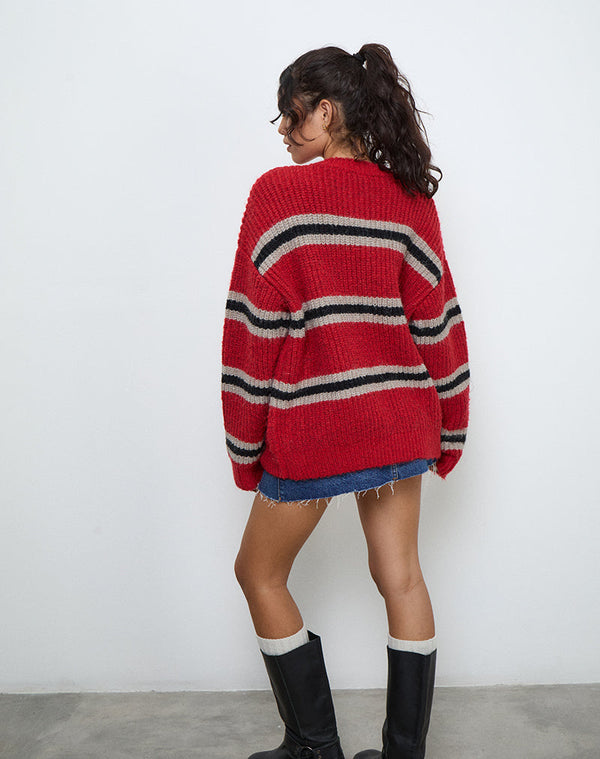 Motel Rocks Lunet Knitted Jumper In Red And Black Stripe