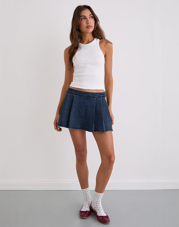 motel rocks Lupi Micro Skirt in Chambray Vintage Blue